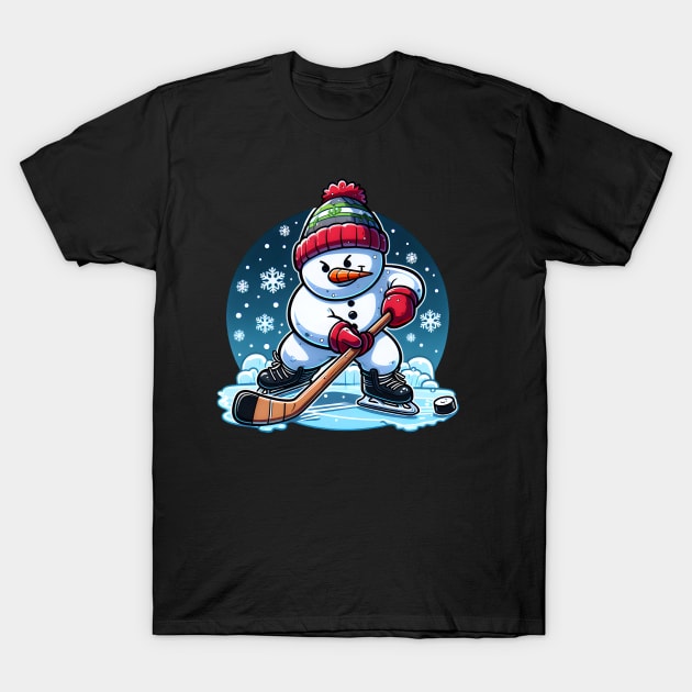 Snowman Ice Hockey - Winter Puck Wizard T-Shirt by SergioCoelho_Arts